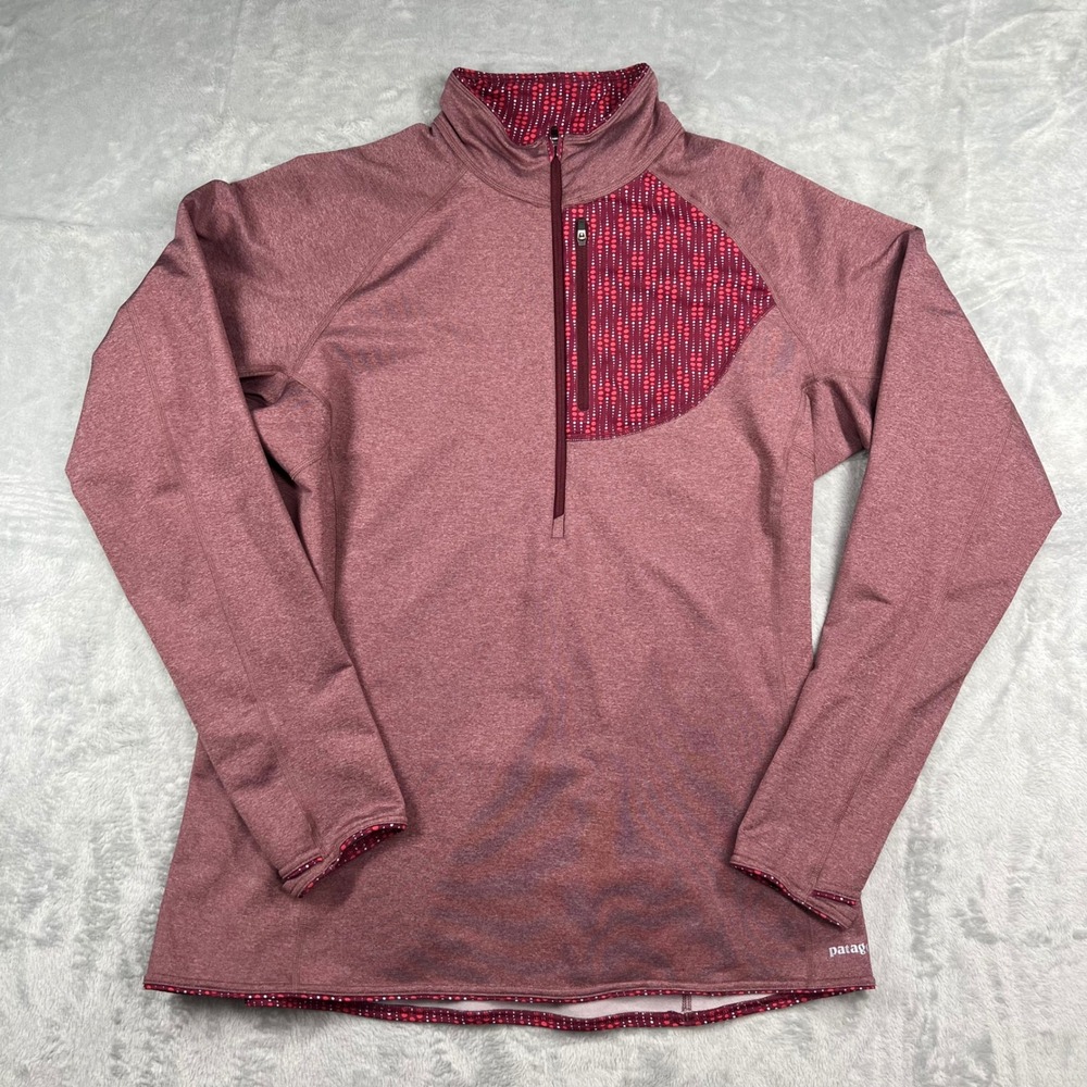 Patagonia Womens Speedwork XL 1/4 Zip Pullover Heathered Burgundy Dot Trim